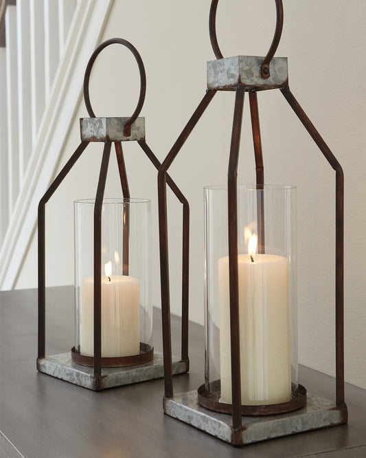 The Furniture Outlets - Ashley Furniture - Diedrick Candle Holder - Lantern Set (Set of 2) / Gray/Black - A2000346