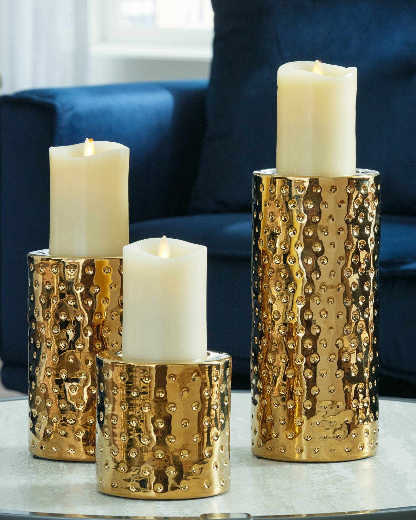 The Furniture Outlets - Ashley Furniture - Marisa Candle Holder - Candle Holder Set (3/CN) / Gold Finish - A2000461