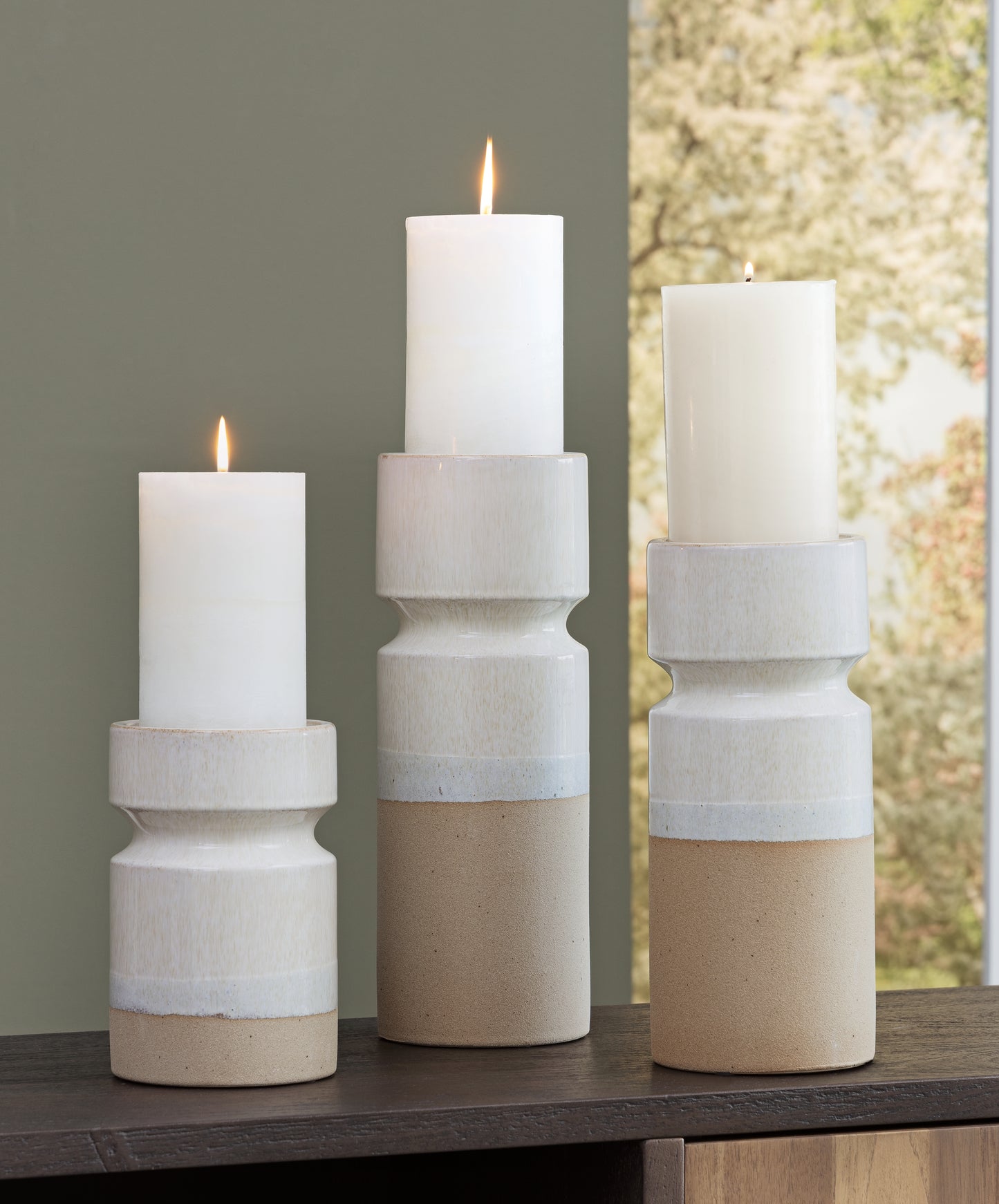The Furniture Outlets - Ashley Furniture - Hurston Candle Holder - Candle Holder Set (3/CN) / Ivory/Brown - A2000583