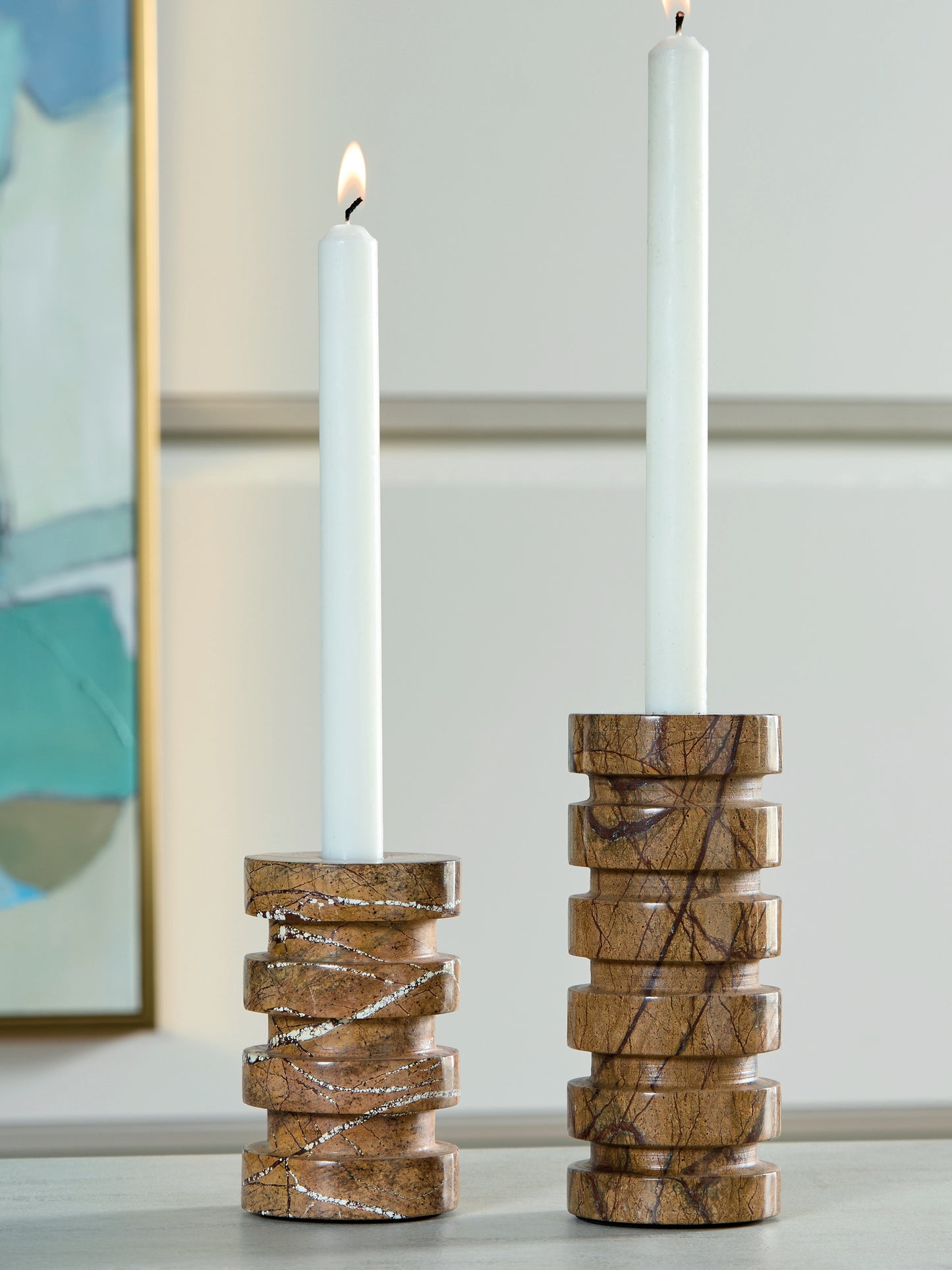 The Furniture Outlets - Ashley Furniture - Emsleyfield Candle Holder - Candle Holder Set (Set of 2) / Tan - A2000735