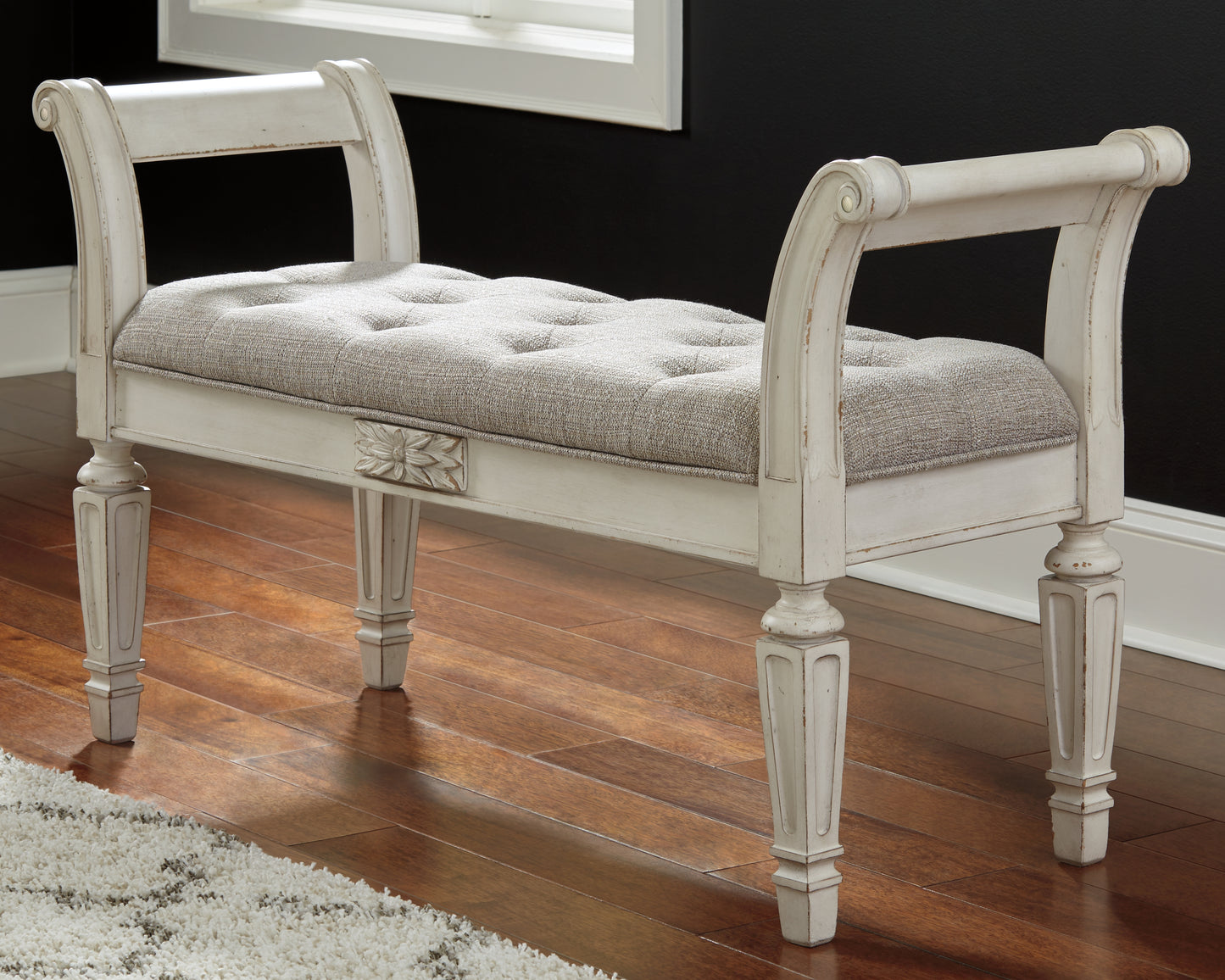 The Furniture Outlets - Ashley Furniture - Realyn Accent Bench - Accent Bench / Antique White / 46"W x 16"D x 26"H - A3000157