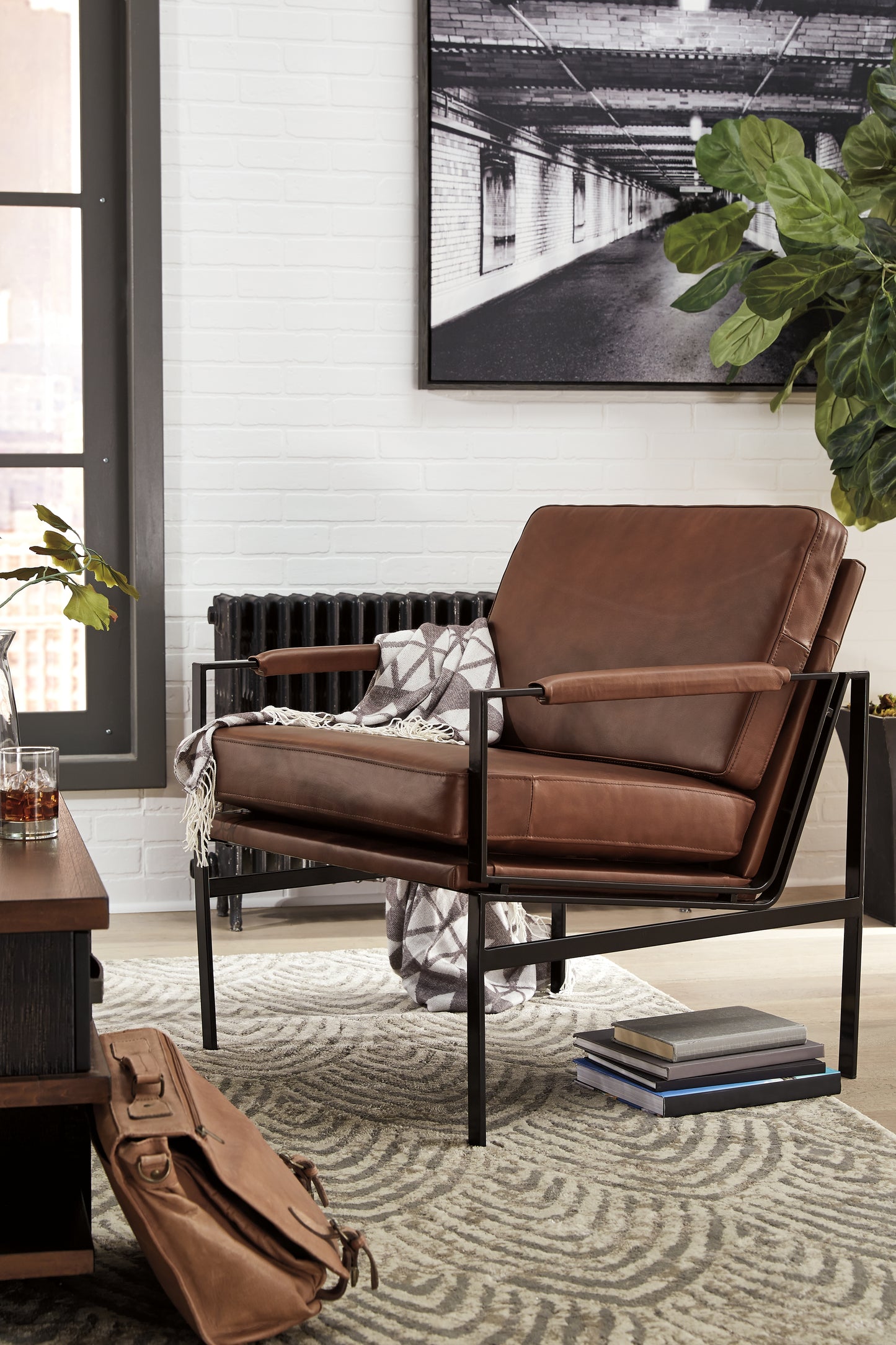 The Furniture Outlets - Ashley Furniture - Puckman Accent Chair - Accent Chair / Brown/Silver Finish - A3000193