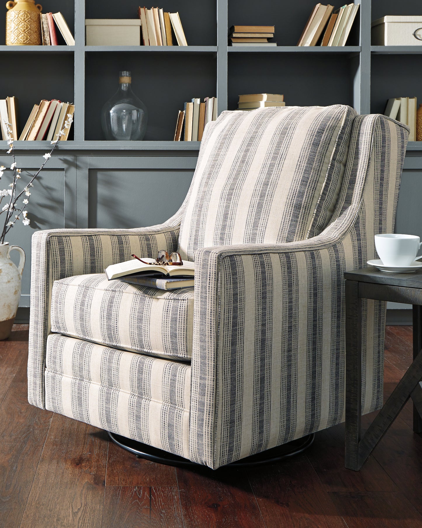The Furniture Outlets - Ashley Furniture - Kambria Swivel Glider Accent Chair - Swivel Glider Accent Chair / Ivory/Black - A3000207