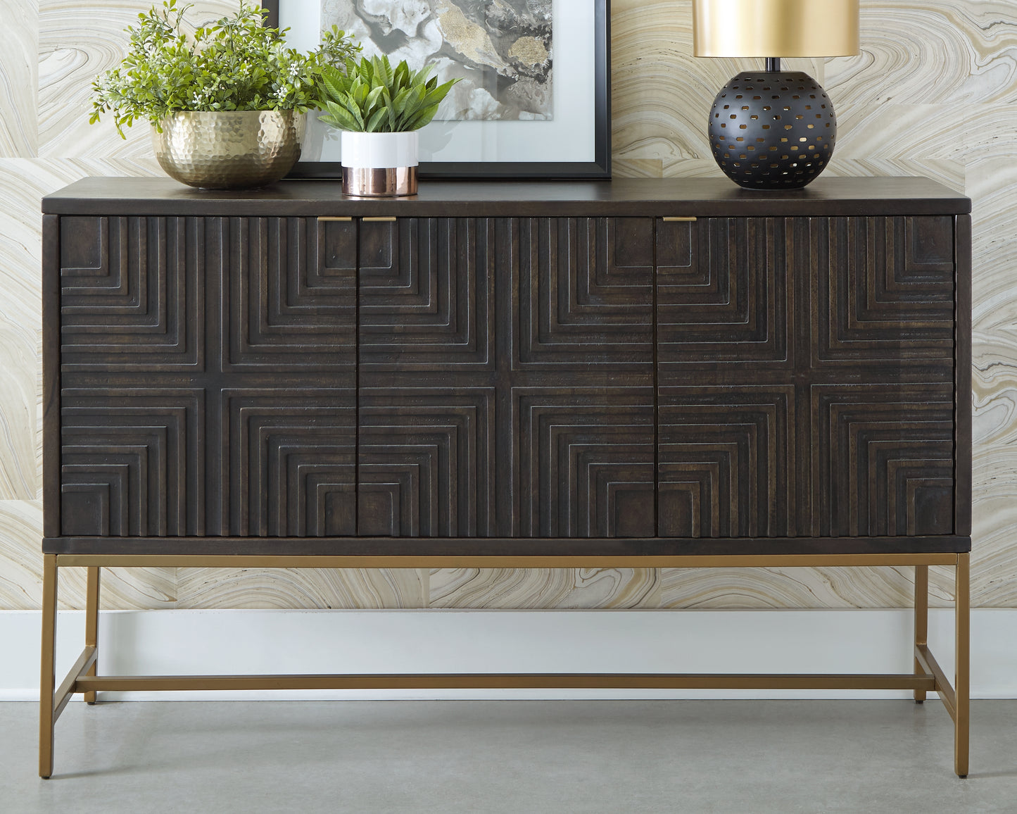 The Furniture Outlets - Ashley Furniture - Elinmore Accent Cabinet - Accent Cabinet / Brown/Gold Finish - A4000316