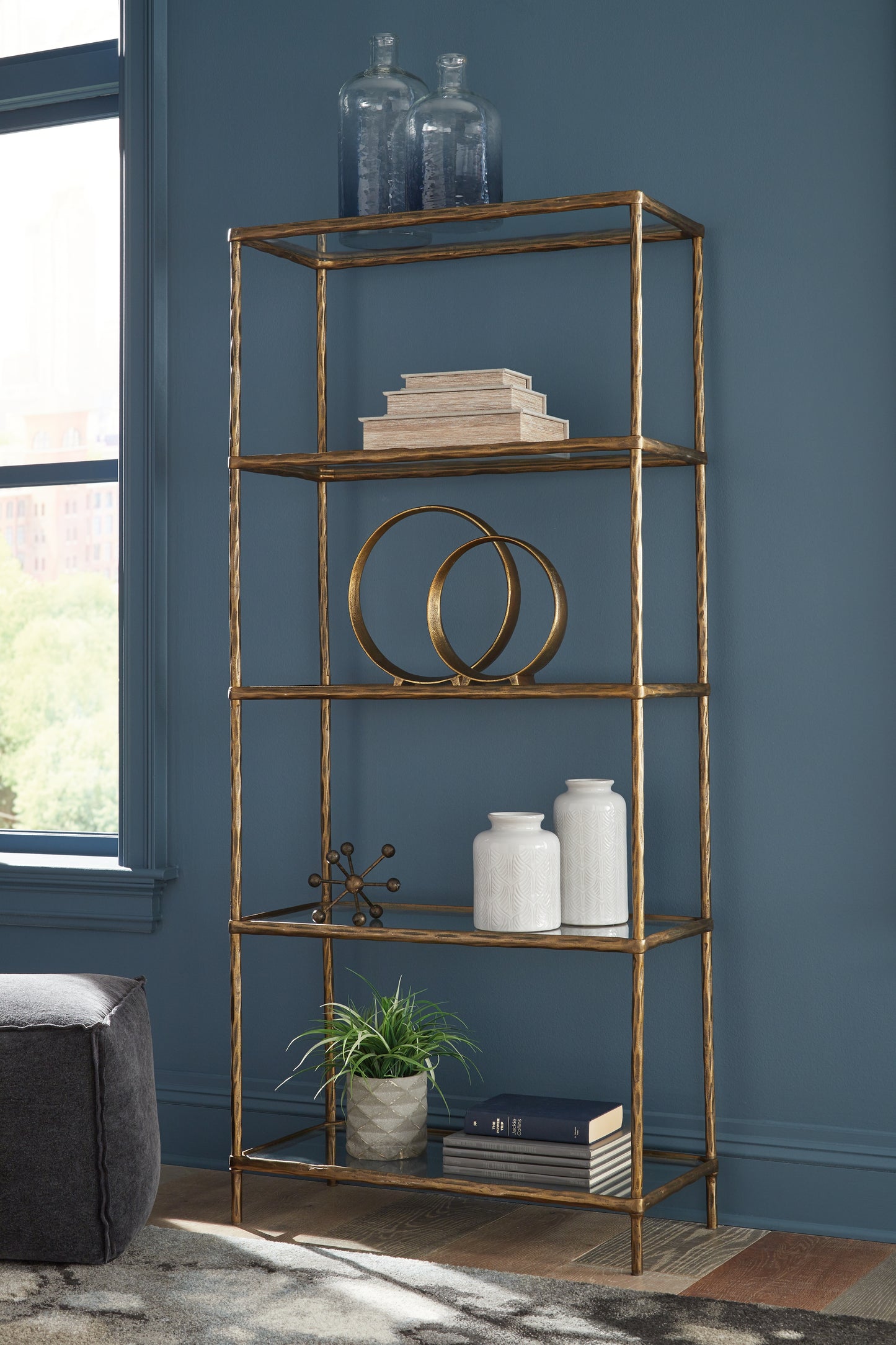 The Furniture Outlets - Ashley Furniture - Ryandale Bookcase - Bookcase / Antique Brass Finish - A4000441