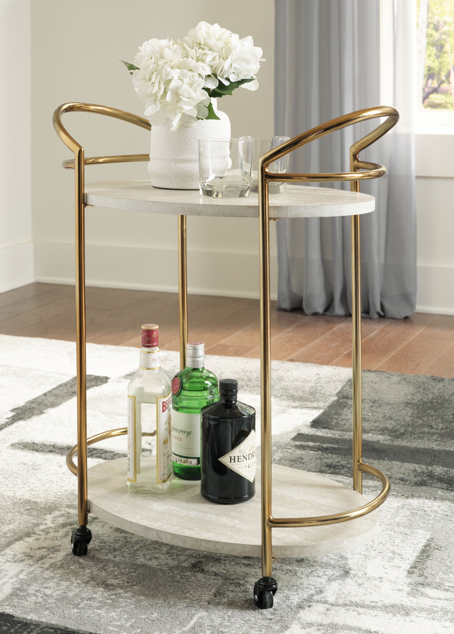 The Furniture Outlets - Ashley Furniture - Tarica Bar Cart - Bar Cart / Cream/Gold Finish - A4000502