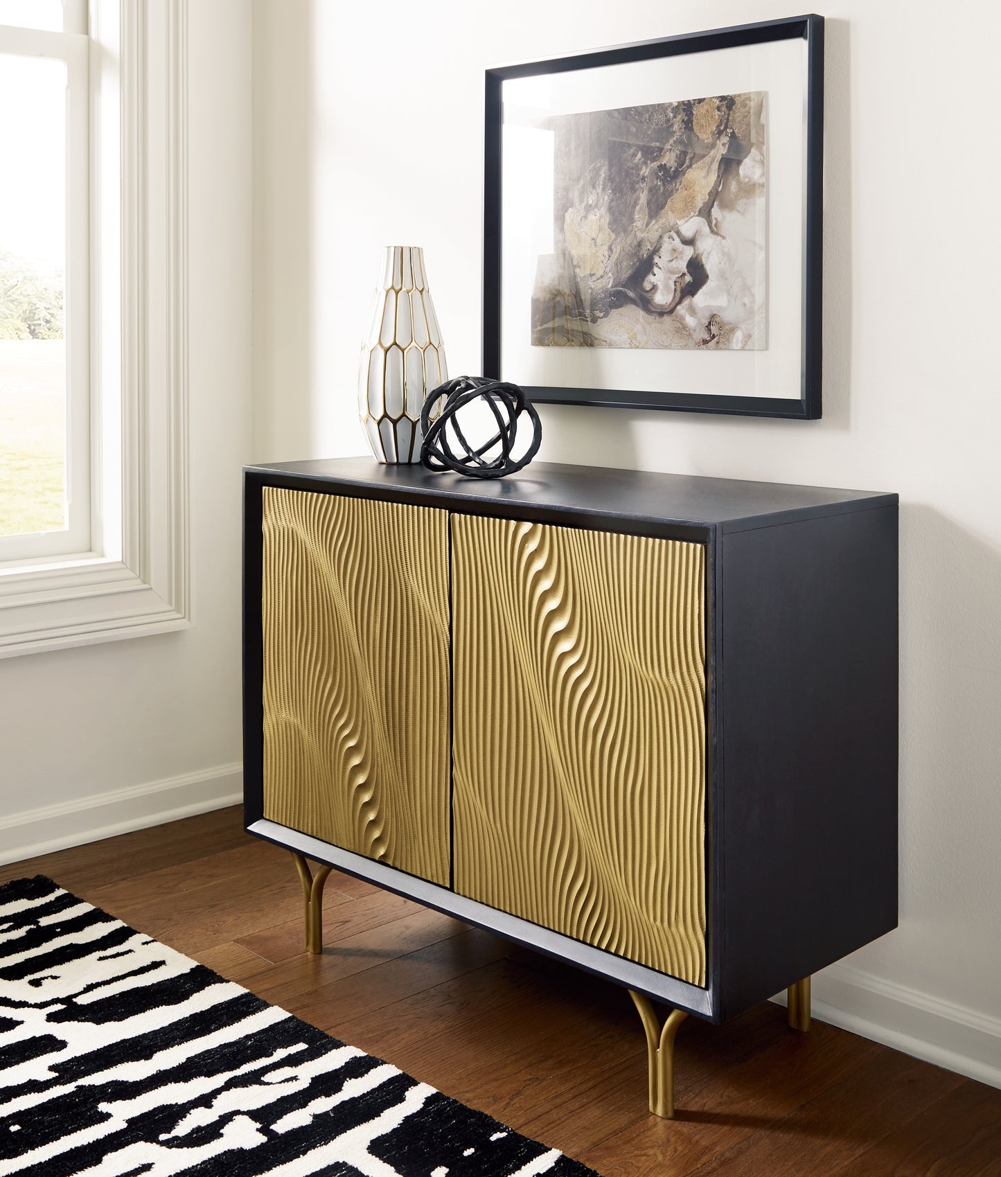 The Furniture Outlets - Ashley Furniture - Tayner Accent Cabinet - Accent Cabinet / Black/Gold Finish - A4000654