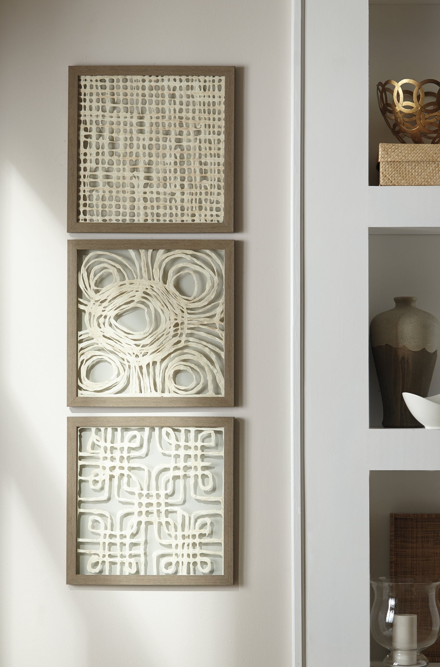 The Furniture Outlets - Ashley Furniture - Odella Wall Decor - Wall Decor Set (3/CN) / Cream/Taupe - A8010009