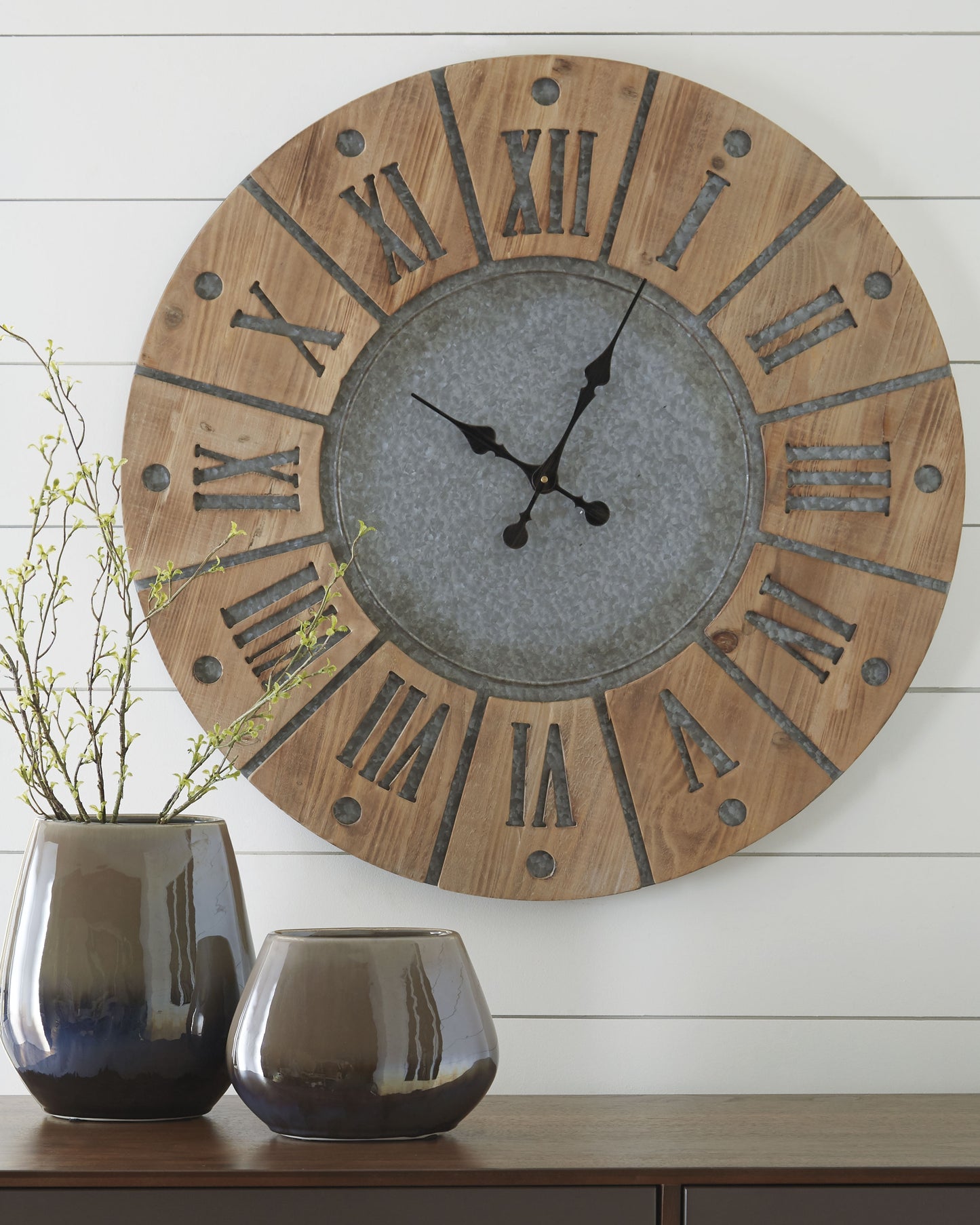 The Furniture Outlets - Ashley Furniture - Payson Wall Decor - Wall Clock / Antique Gray/Natural - A8010076