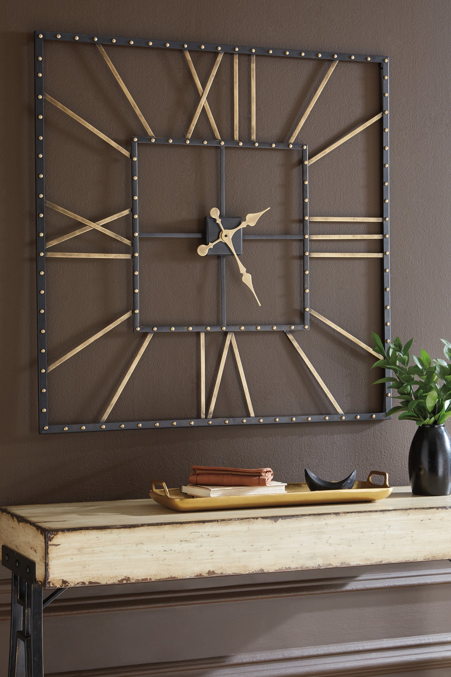 The Furniture Outlets - Ashley Furniture - Thames Wall Decor - Wall Clock / Black/Gold Finish - A8010112
