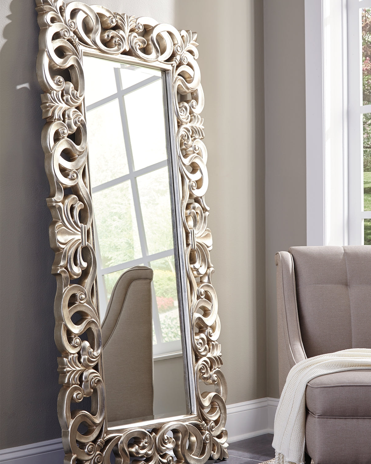 The Furniture Outlets - Ashley Furniture - Lucia Mirror - Floor Mirror / Antique Silver Finish - A8010123