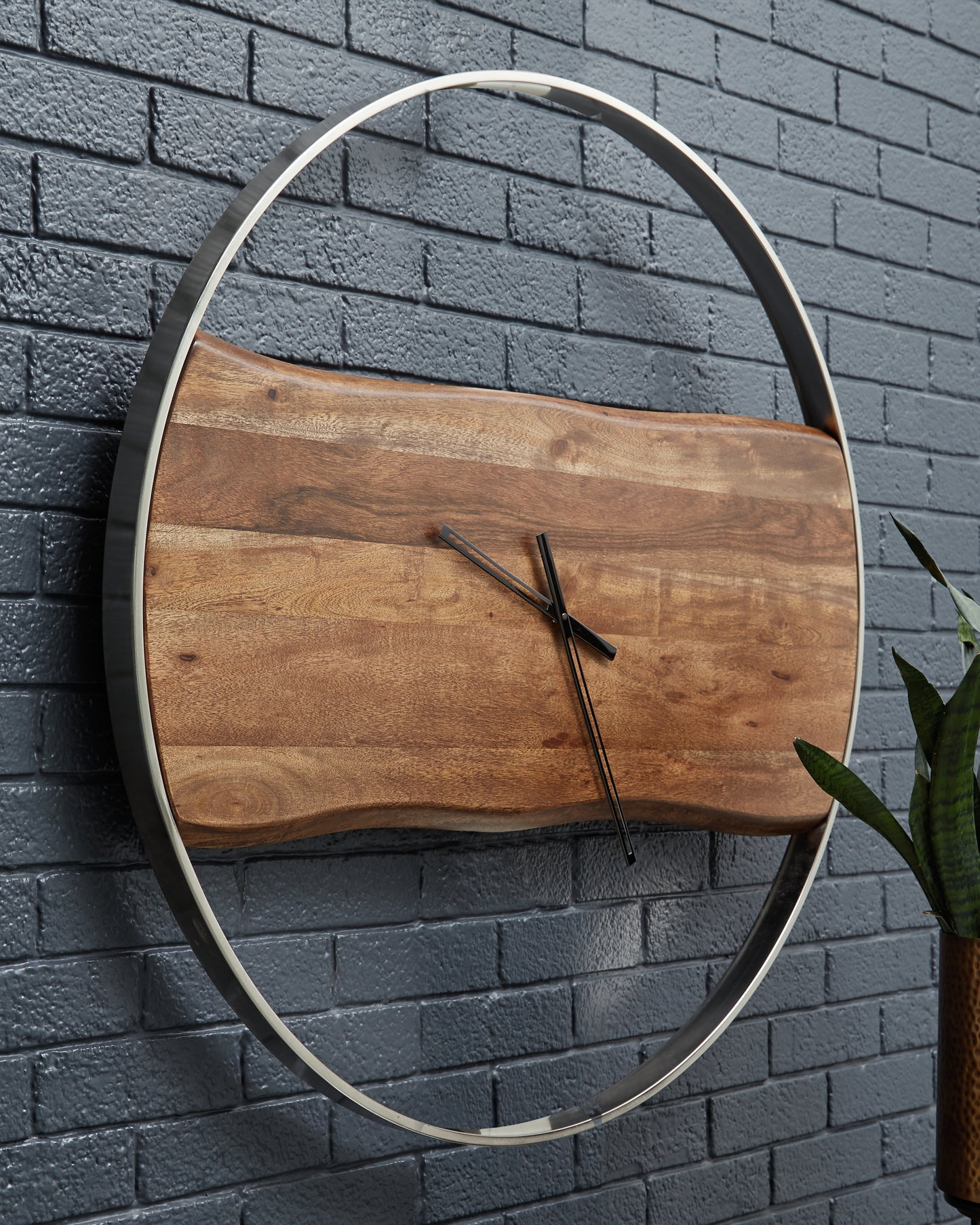 The Furniture Outlets - Ashley Furniture - Panchali Wall Decor - Wall Clock / Brown/Silver Finish - A8010198