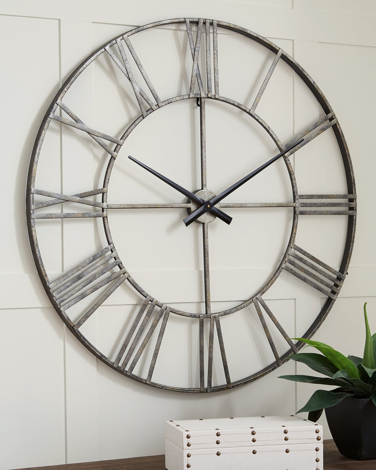 The Furniture Outlets - Ashley Furniture - Paquita Wall Decor - Wall Clock / Antique Silver - A8010237