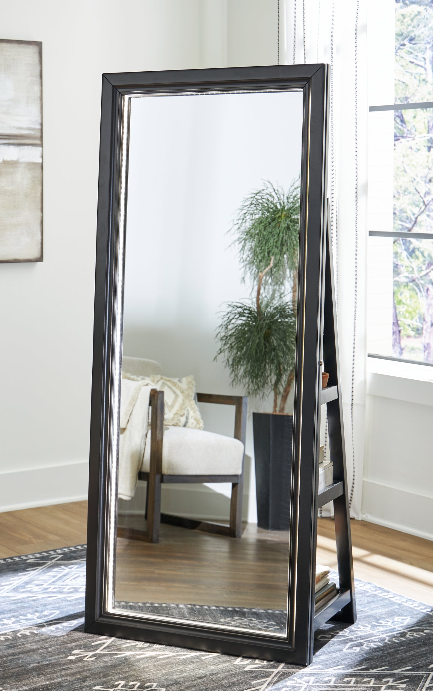 The Furniture Outlets - Ashley Furniture - Evesen Mirror - Floor Standing Mirror/Storage / Black - A8010384