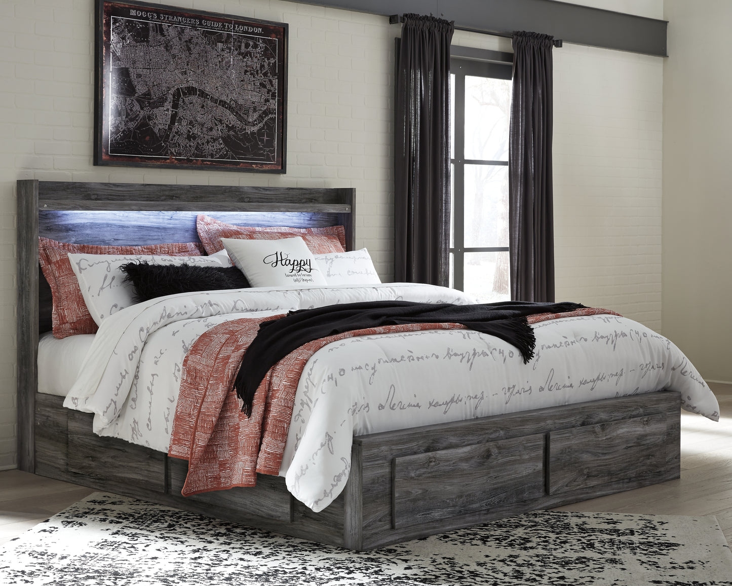 The Furniture Outlets - Ashley Furniture - Baystorm Bedroom - King Panel Bed with 4 Storage Drawers / Gray - B221B15