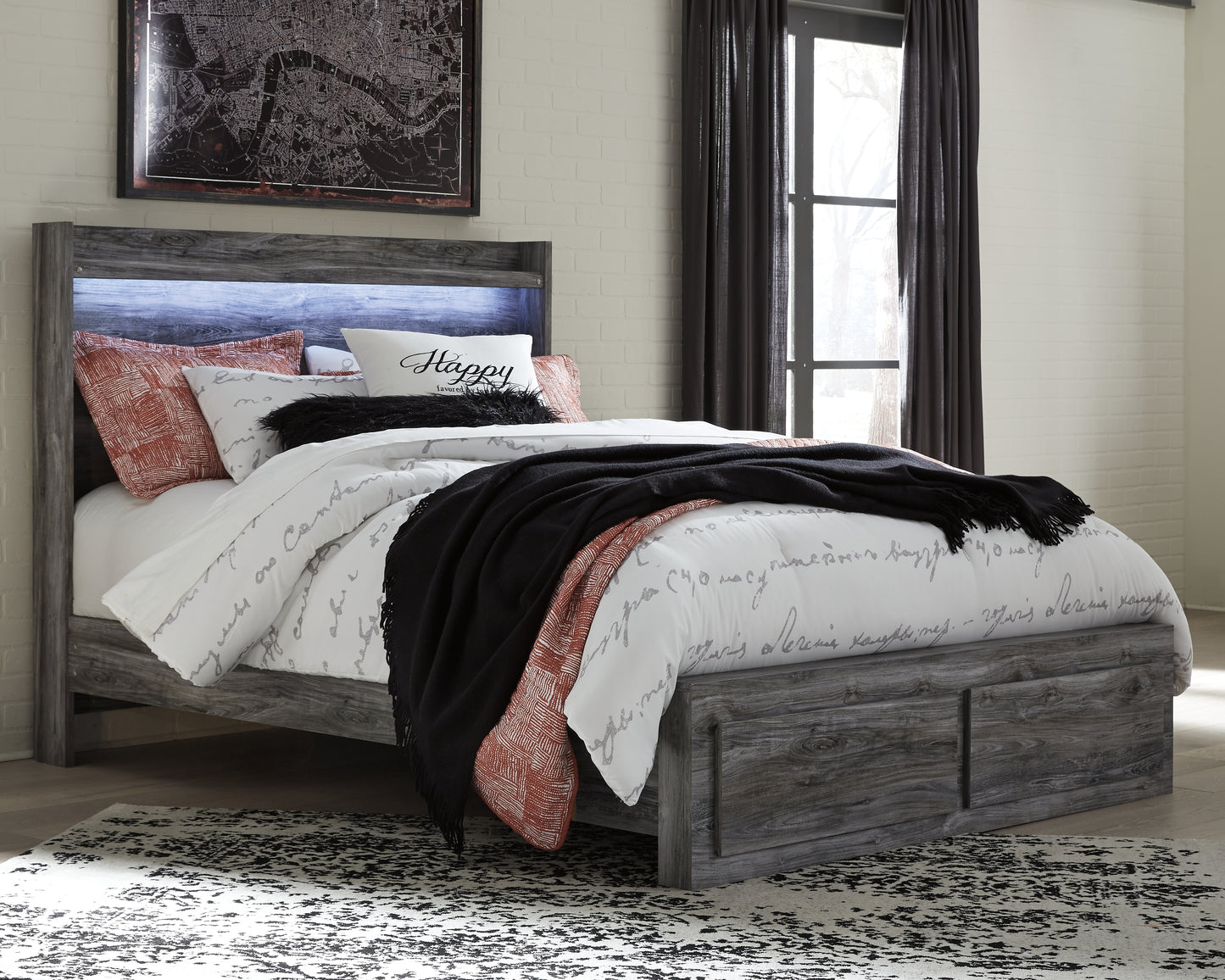 The Furniture Outlets - Ashley Furniture - Baystorm Bedroom - Queen Panel Bed with 2 Storage Drawers / Gray - B221B5
