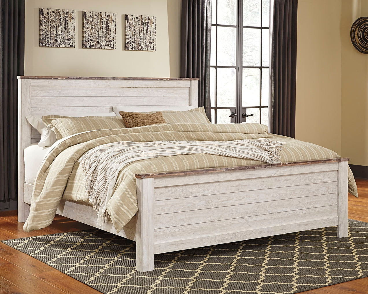 The Furniture Outlets - Ashley Furniture - Willowton Bedroom - California King Panel Bed / Whitewash - B267B28