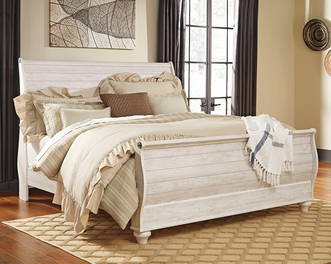 The Furniture Outlets - Ashley Furniture - Willowton Bedroom - King Sleigh Bed / Whitewash - B267B11