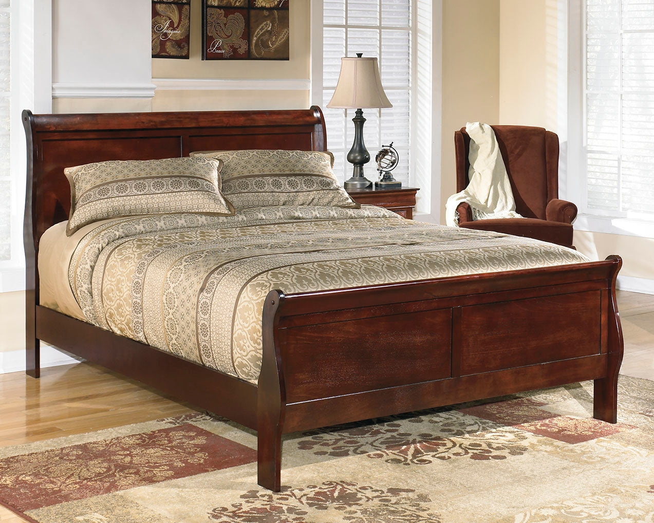 The Furniture Outlets - Ashley Furniture - Alisdair Bedroom - King Sleigh Bed / Reddish Brown - B376B8