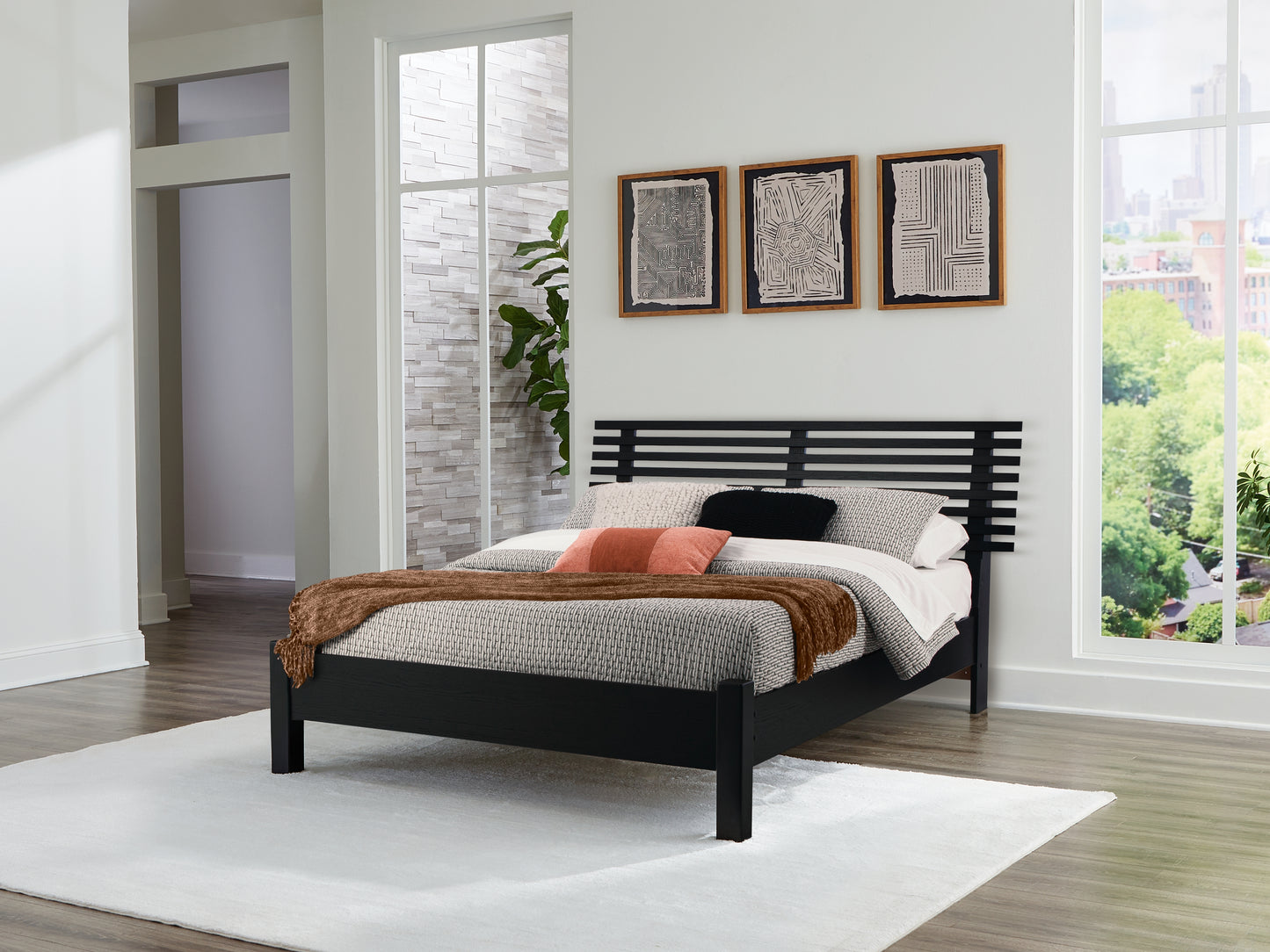 The Furniture Outlets - Ashley Furniture - Danziar Bedroom - Queen Slat Panel Bed / Black - B1013B1