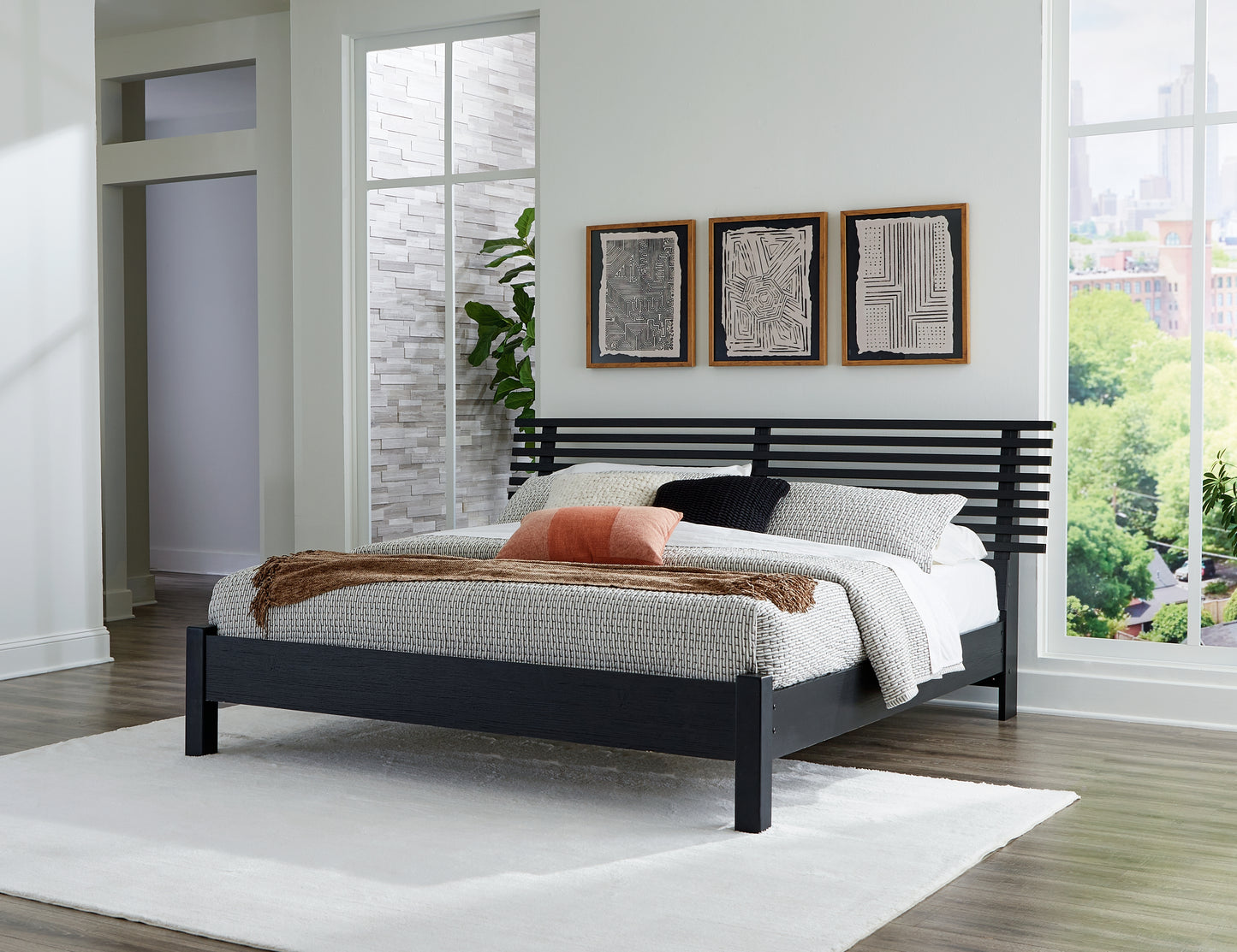 The Furniture Outlets - Ashley Furniture - Danziar Bedroom - King Slat Panel Bed / Black - B1013B6