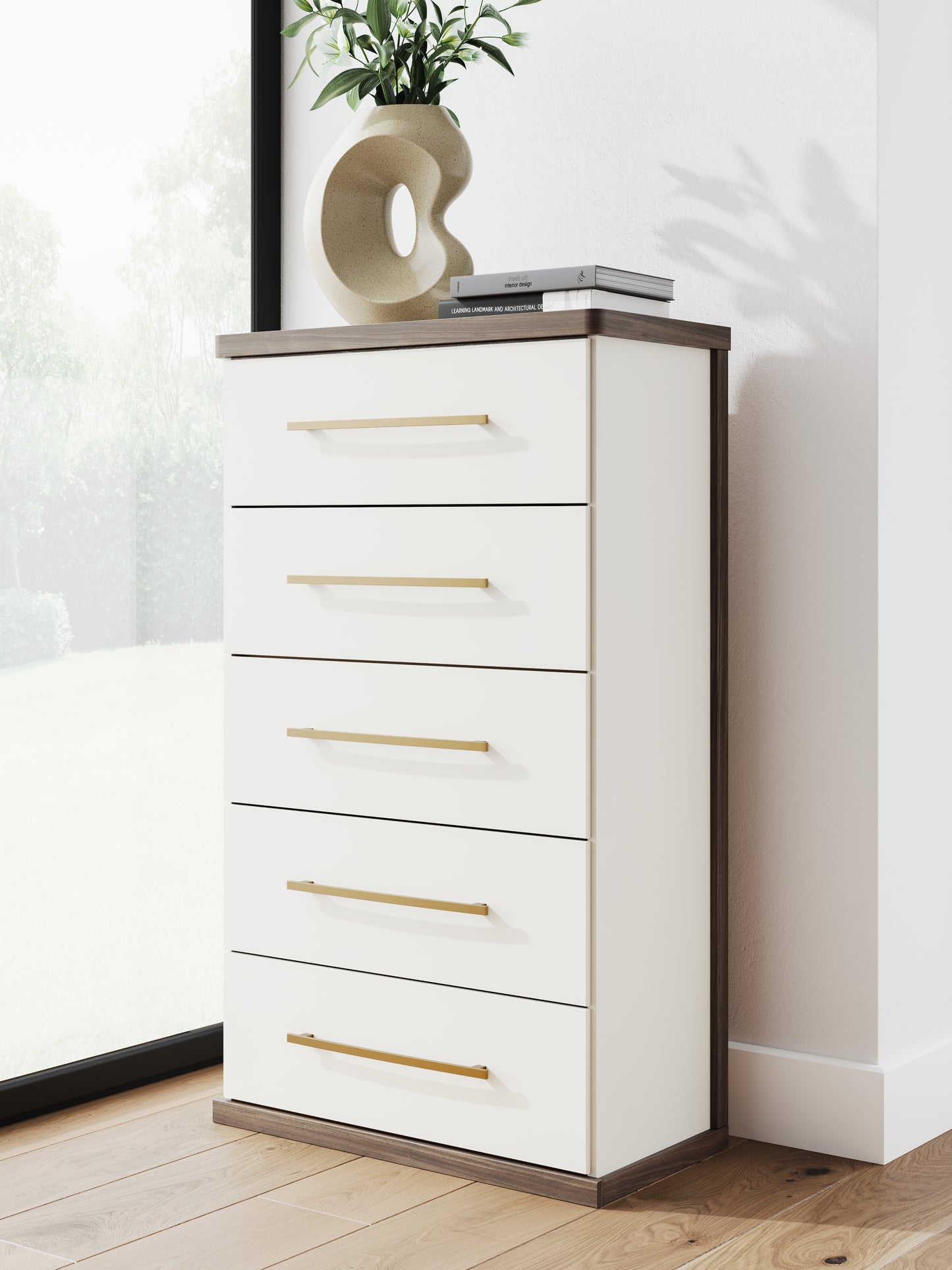 The Furniture Outlets - Ashley Furniture - Kendanport Bedroom - Five Drawer Chest / Brown/White - PCB1108-46