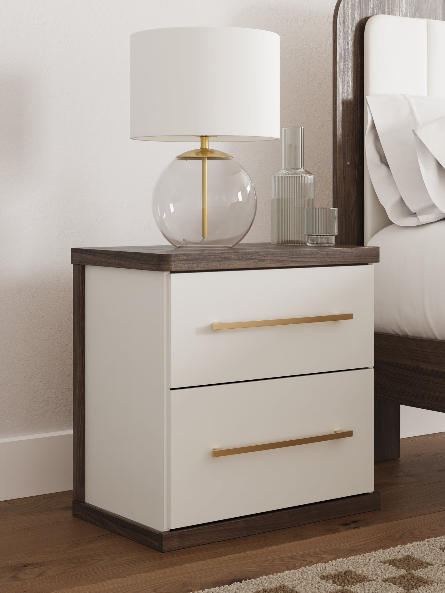 The Furniture Outlets - Ashley Furniture - Kendanport Bedroom - Two Drawer Night Stand / Brown/White - PCB1108-92