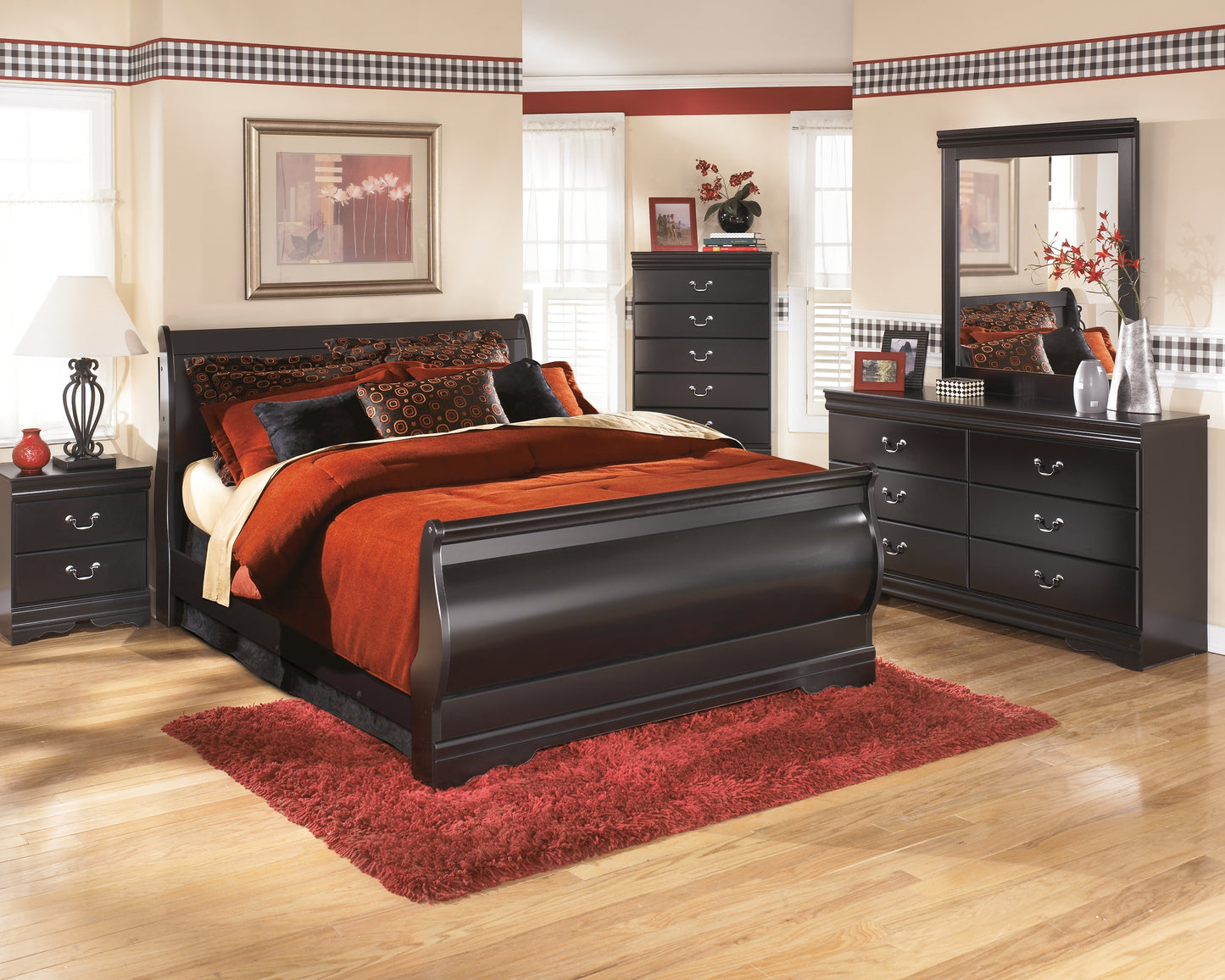 The Furniture Outlets - Ashley Furniture - Huey Vineyard Bedroom - Queen Sleigh Bed / Black - B128B4