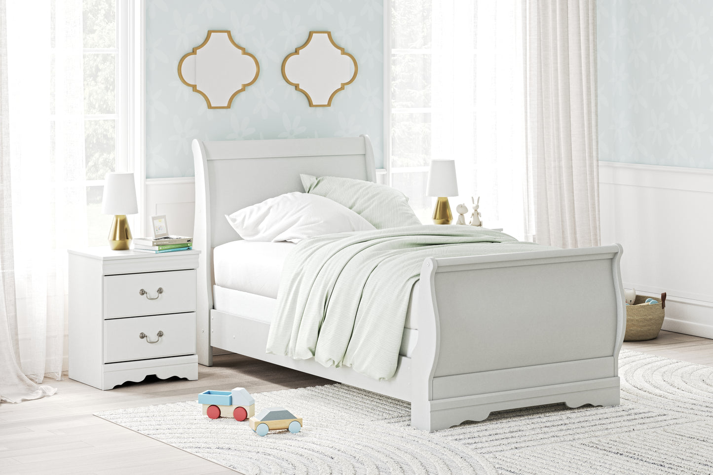 The Furniture Outlets - Ashley Furniture - Anarasia Bedroom - Twin Sleigh Bed / White - B129B1