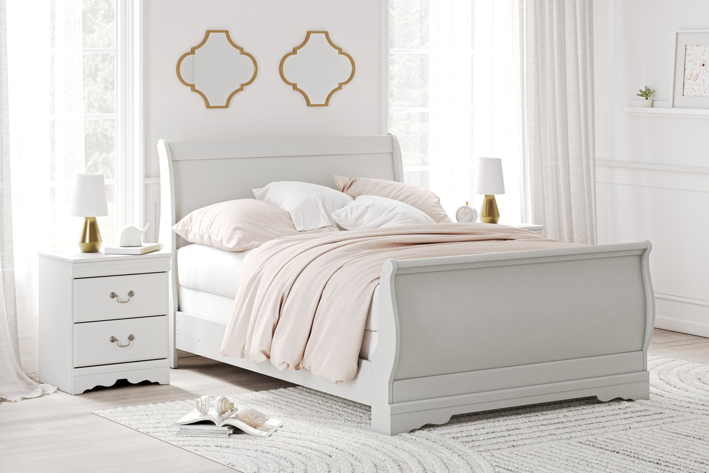 The Furniture Outlets - Ashley Furniture - Anarasia Bedroom - Full Sleigh Bed / White - B129B2