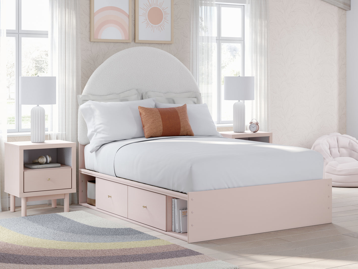 The Furniture Outlets - Ashley Furniture - Wistenpine Bedroom - Full Upholstered Panel Bed with Storage / Blush - B1323B13