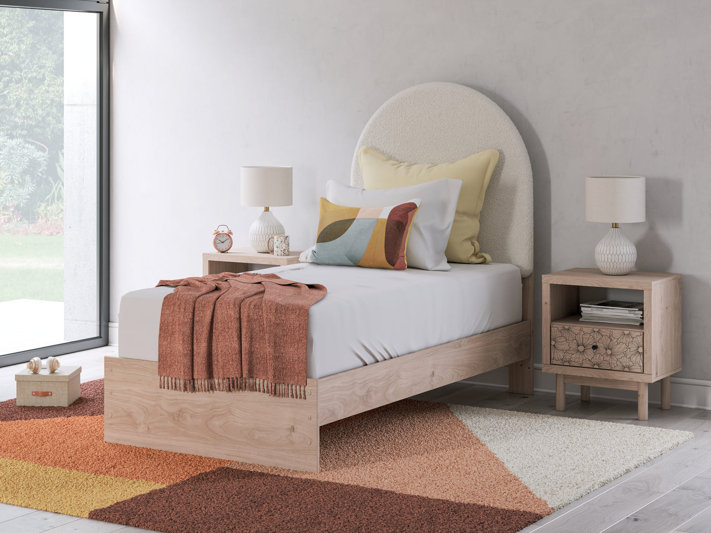The Furniture Outlets - Ashley Furniture - Arloster Bedroom - Twin Upholstered Panel Bed / Tan/White - PCB1566B2