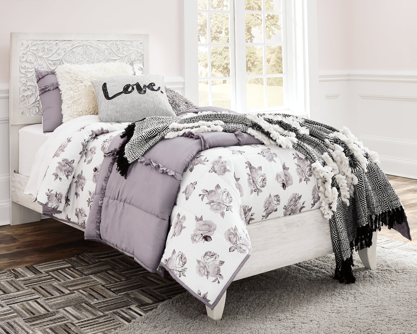 The Furniture Outlets - Ashley Furniture - Paxberry Bedroom - Twin Panel Bed / Whitewash - B181B1