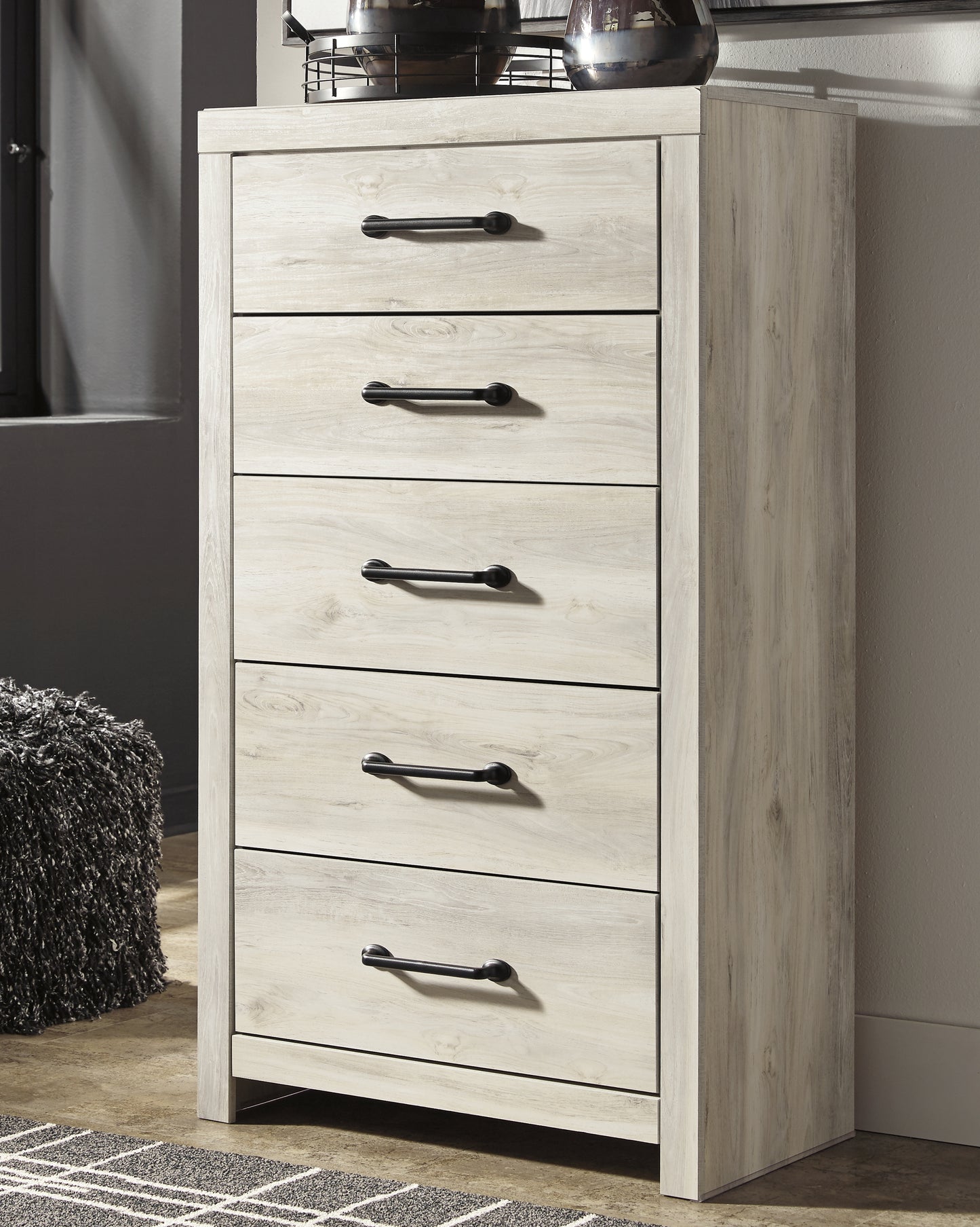 The Furniture Outlets - Ashley Furniture - Cambeck Bedroom - Five Drawer Chest / Whitewash - B192-46