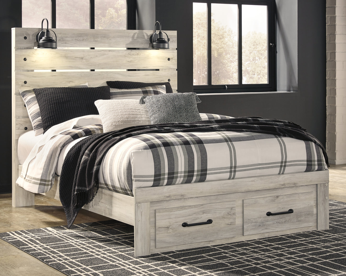 The Furniture Outlets - Ashley Furniture - Cambeck Bedroom - Queen Panel Bed with 2 Storage Drawers / Whitewash - B192B8