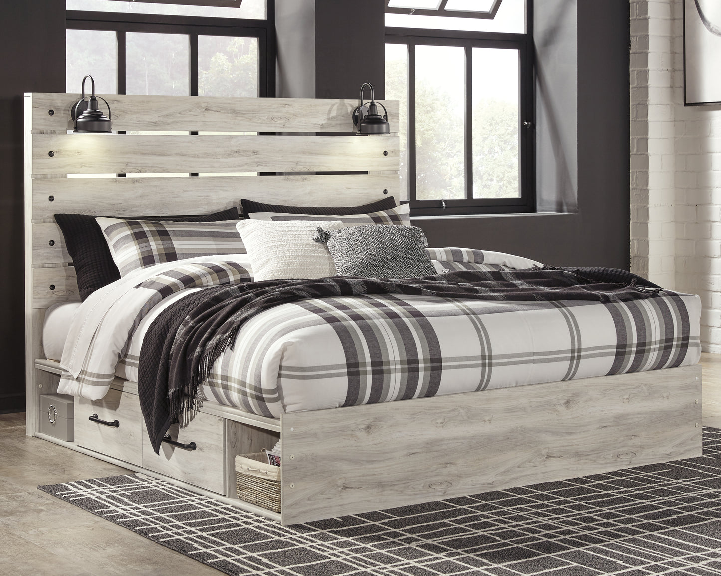 The Furniture Outlets - Ashley Furniture - Cambeck Bedroom - King Panel Bed with 2 Storage Drawers / Whitewash - B192B19