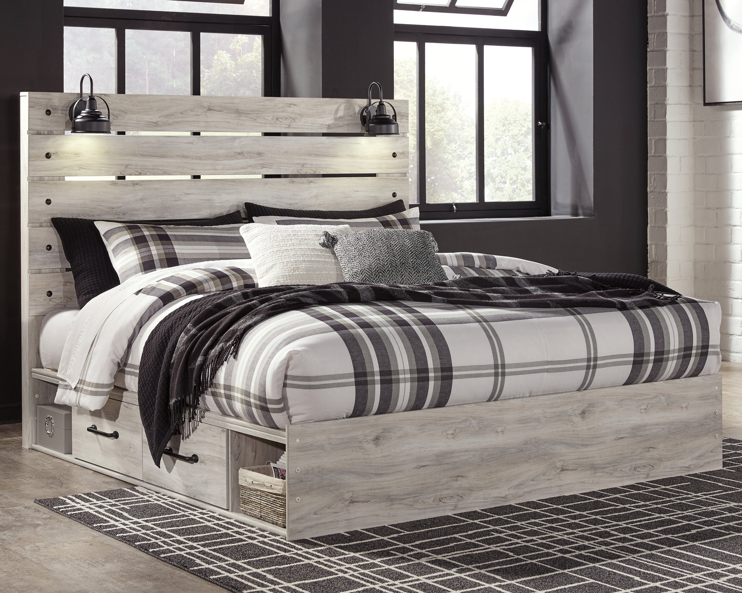 The Furniture Outlets - Ashley Furniture - Cambeck Bedroom - King Panel Bed with 4 Storage Drawers / Whitewash - B192B27