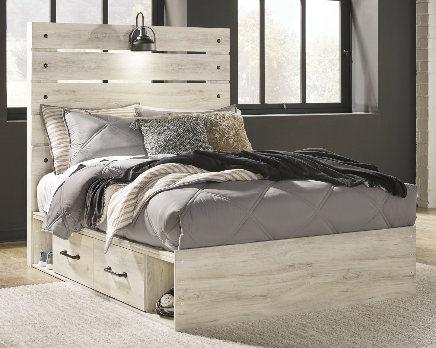 The Furniture Outlets - Ashley Furniture - Cambeck Bedroom - Full Panel Bed with 4 Storage Drawers / Whitewash - B192B34