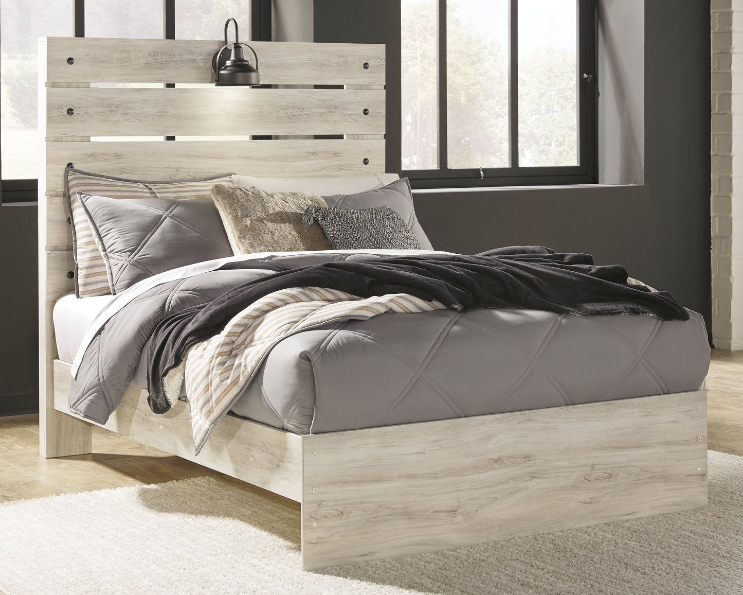 The Furniture Outlets - Ashley Furniture - Cambeck Bedroom - Twin Panel Bed with 2 Storage Drawers / Whitewash - B192B13