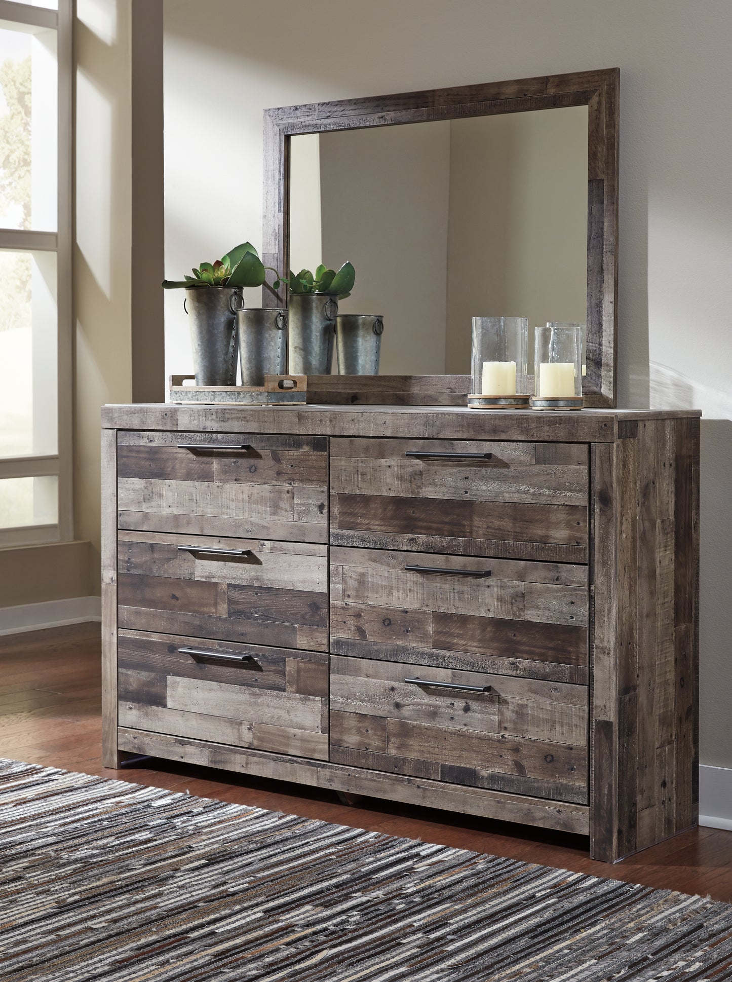The Furniture Outlets - Ashley Furniture - Derekson Bedroom - Dresser and Mirror / Multi Gray - B200B1