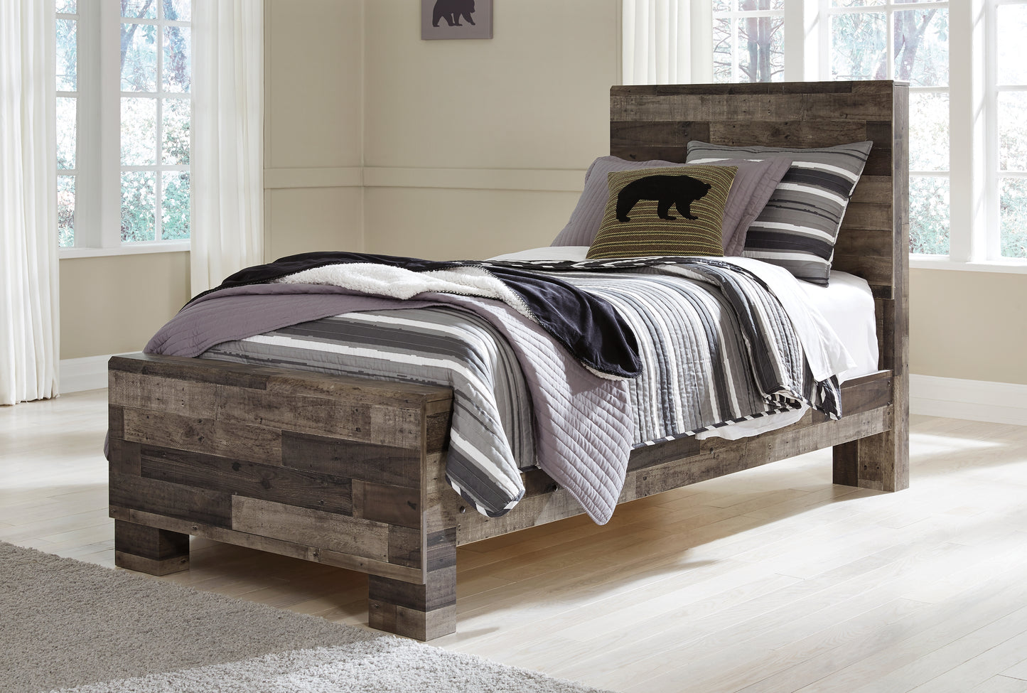 The Furniture Outlets - Ashley Furniture - Derekson Bedroom - Twin Panel Bed / Multi Gray - B200B2