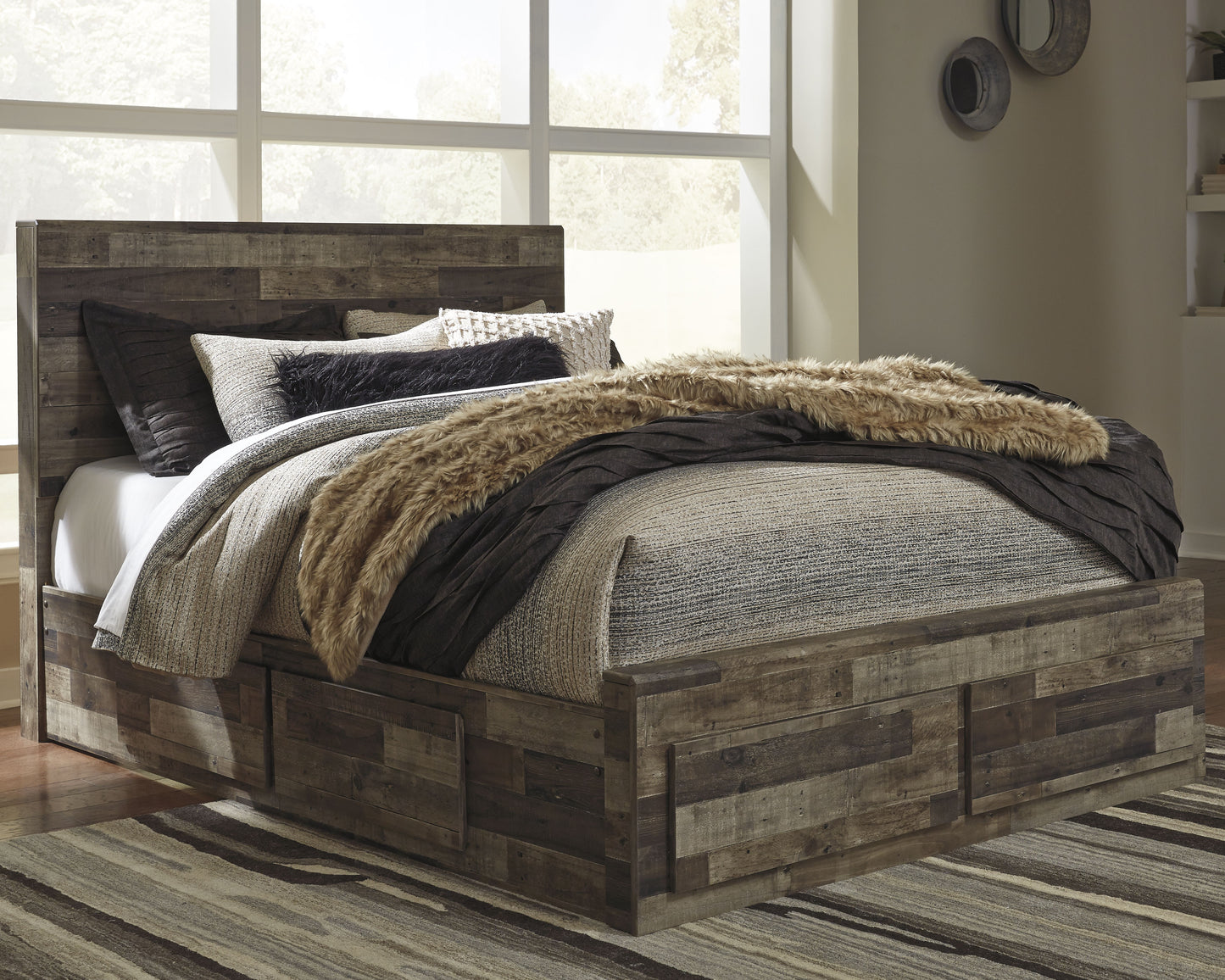 The Furniture Outlets - Ashley Furniture - Derekson Bedroom - Queen Panel Bed with 4 Storage Drawers / Multi Gray - B200B18