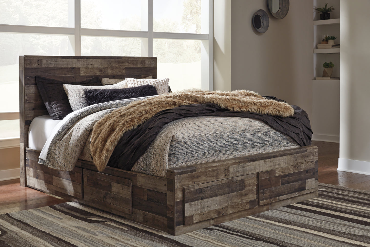 The Furniture Outlets - Ashley Furniture - Derekson Bedroom - Queen Panel Bed with 6 Storage Drawers / Multi Gray - B200B8