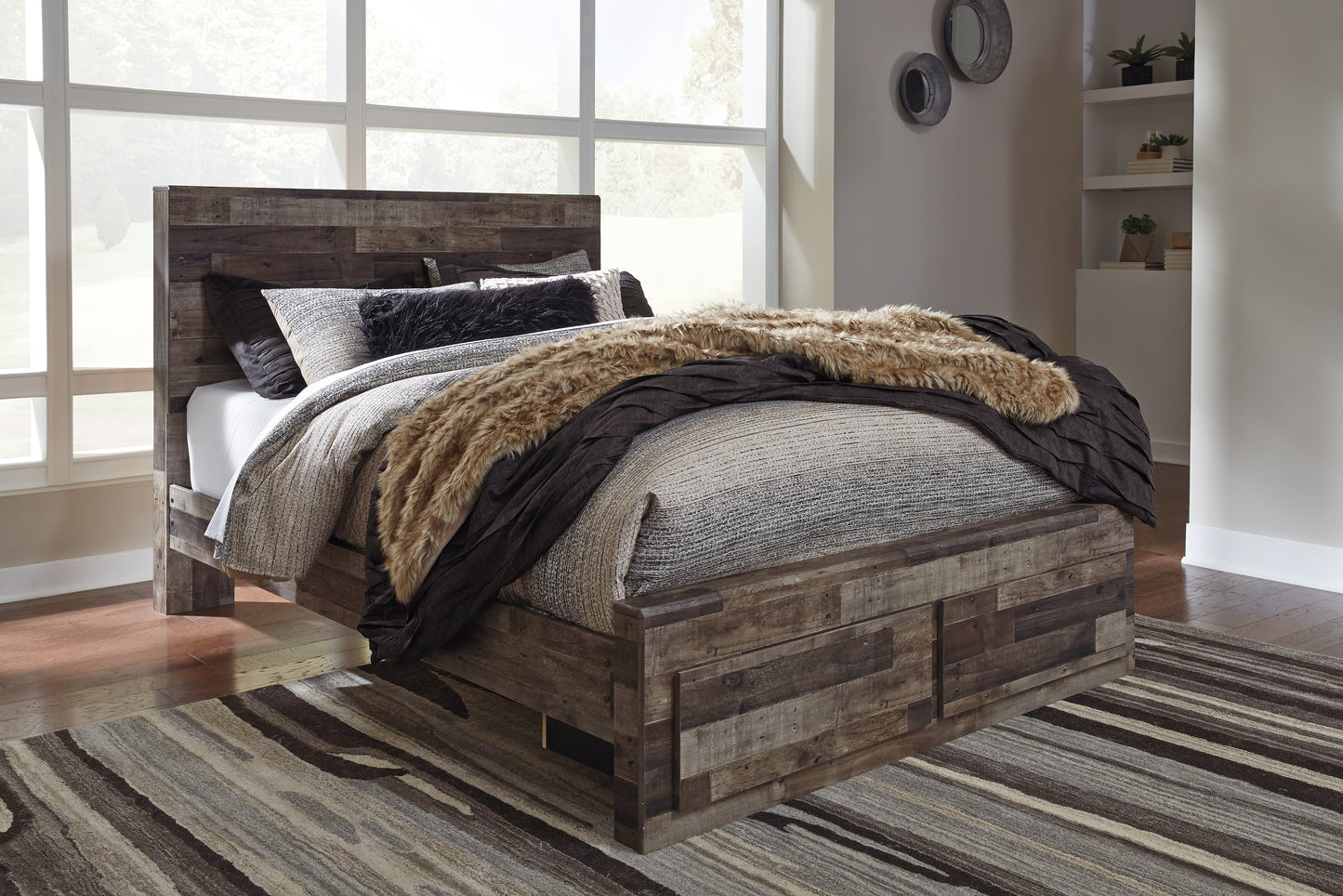 The Furniture Outlets - Ashley Furniture - Derekson Bedroom - Queen Panel Bed with 2 Storage Drawers / Multi Gray - B200B13