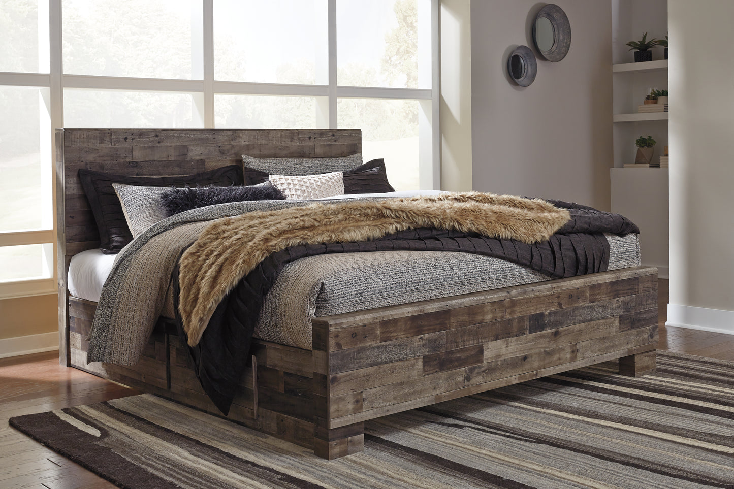 The Furniture Outlets - Ashley Furniture - Derekson Bedroom - King Panel Bed with 2 Side Storage / Multi Gray - B200B44