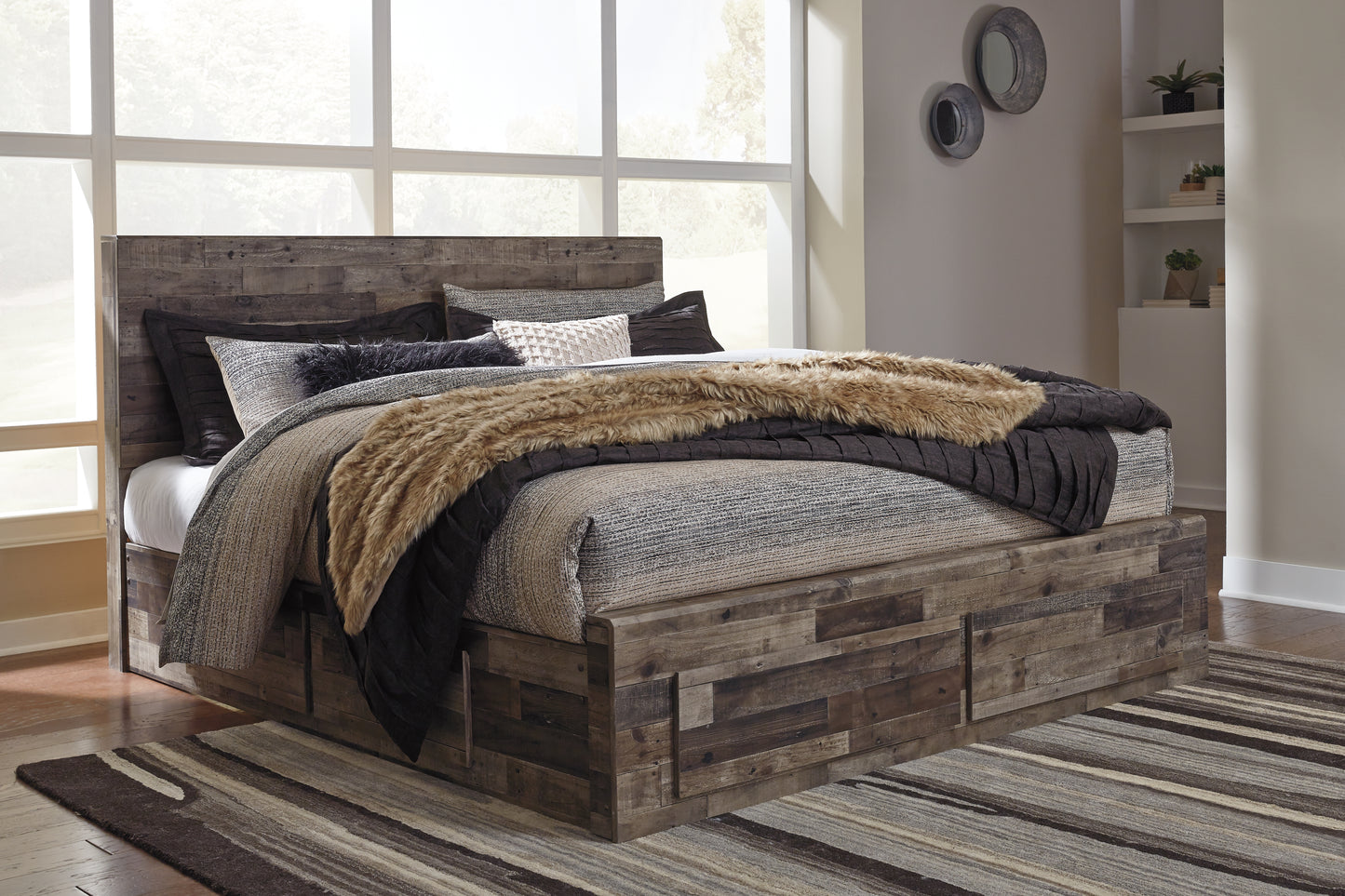 The Furniture Outlets - Ashley Furniture - Derekson Bedroom - King Panel Bed with 6 Storage Drawers / Multi Gray - B200B12