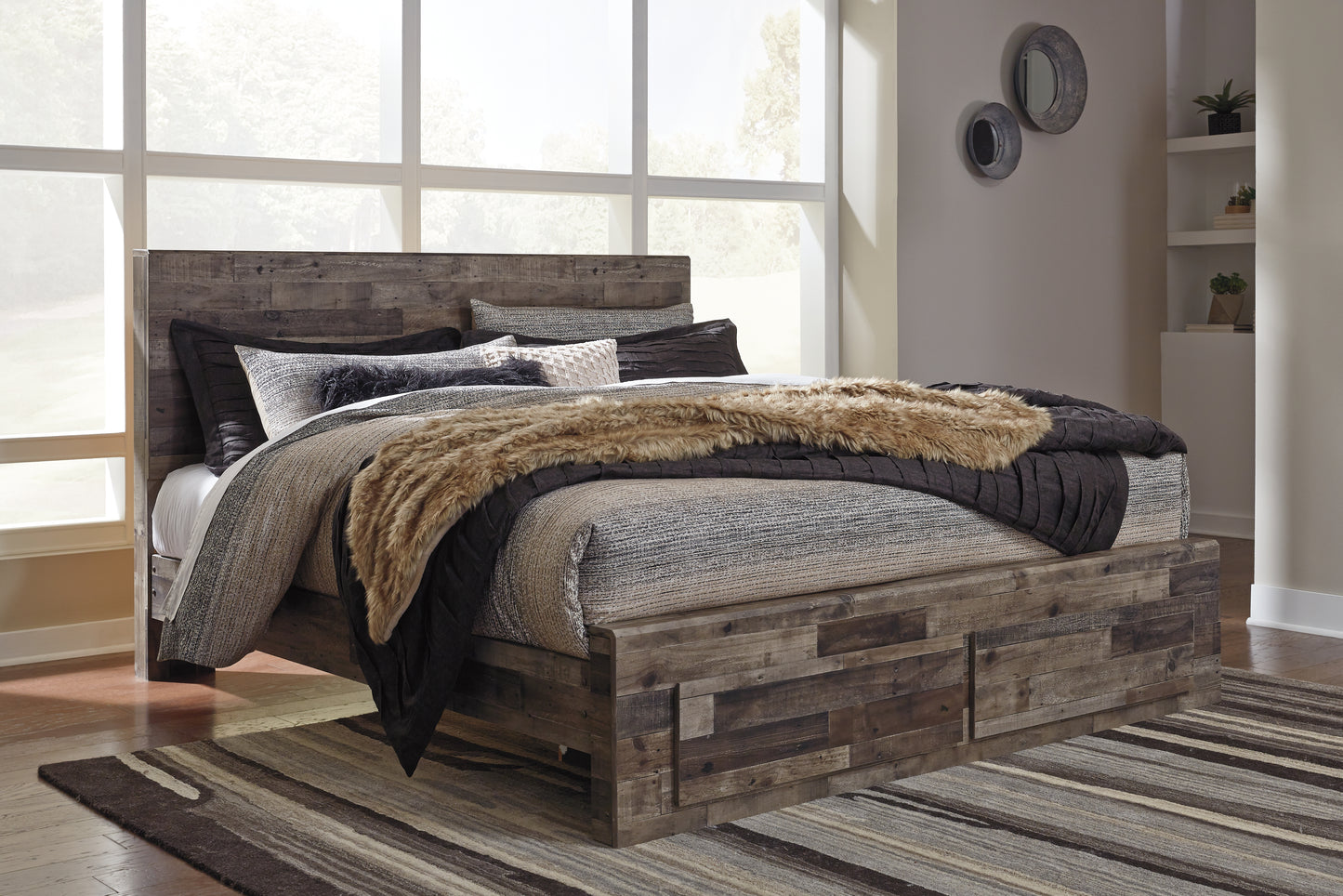 The Furniture Outlets - Ashley Furniture - Derekson Bedroom - King Panel Bed with 2 Storage Drawers / Multi Gray - B200B14
