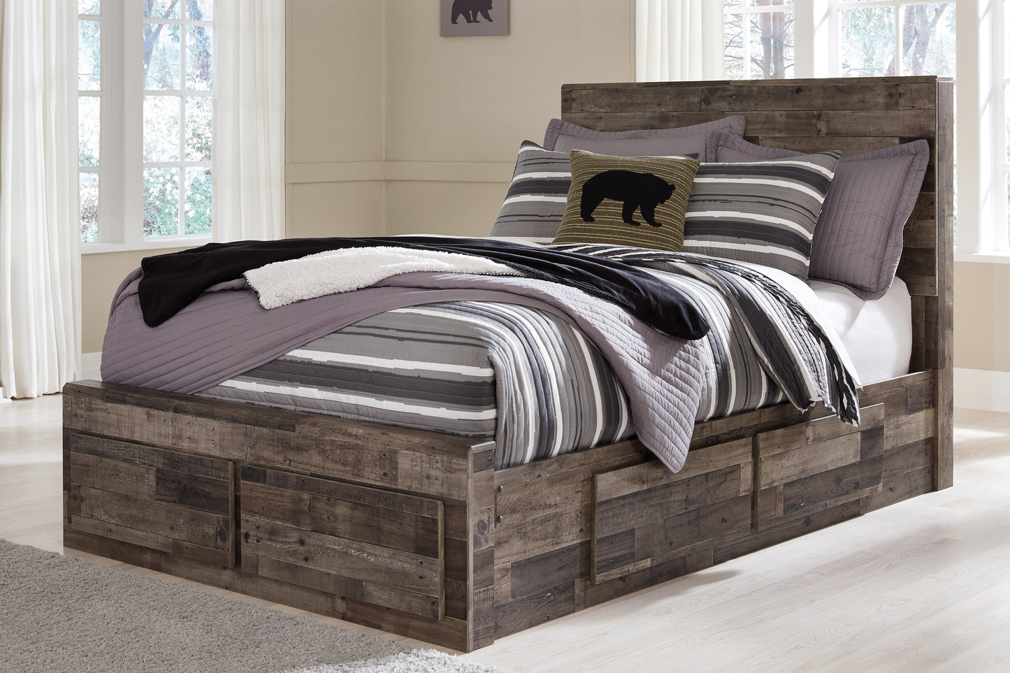 The Furniture Outlets - Ashley Furniture - Derekson Bedroom - Full Panel Bed with 6 Storage Drawers / Multi Gray - B200B10