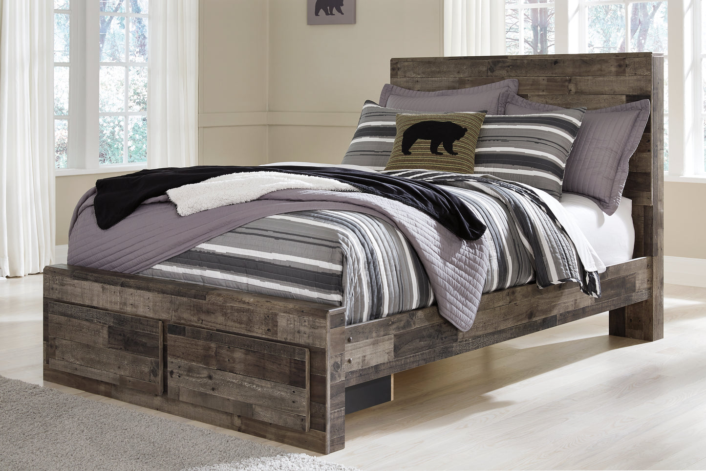 The Furniture Outlets - Ashley Furniture - Derekson Bedroom - Full Panel Bed with 2 Storage Drawers / Multi Gray - B200B16
