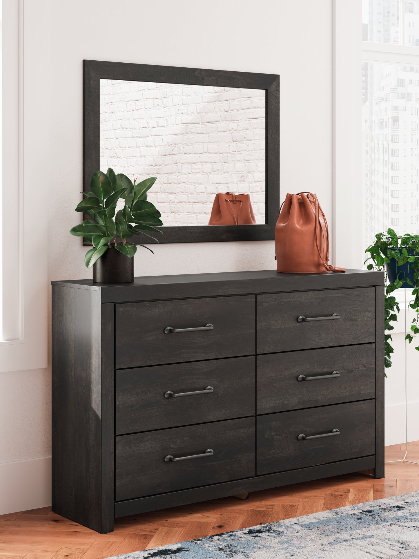 The Furniture Outlets - Ashley Furniture - Hollivern Bedroom - Dresser and Mirror / Dark Gray - PCB2108B1